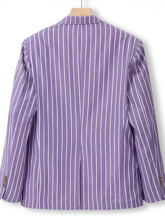 Best OUKU Men's Graduation Blazer Formal Evening Wedding Party Birthday Party Fashion Casual Spring & Fall 95% Polyester 5% Spandex Stripes Pocket Casual / Daily Single Breasted Blazer Pink Blue Orange Green