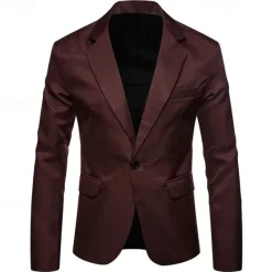 Online OUKU Men's Graduation Cocktail Attire Blazer Business Cocktail Party Wedding Party Fashion Casual Spring & Fall Polyester Plain Pocket Buttons Casual / Daily Single Breasted Blazer White khaki