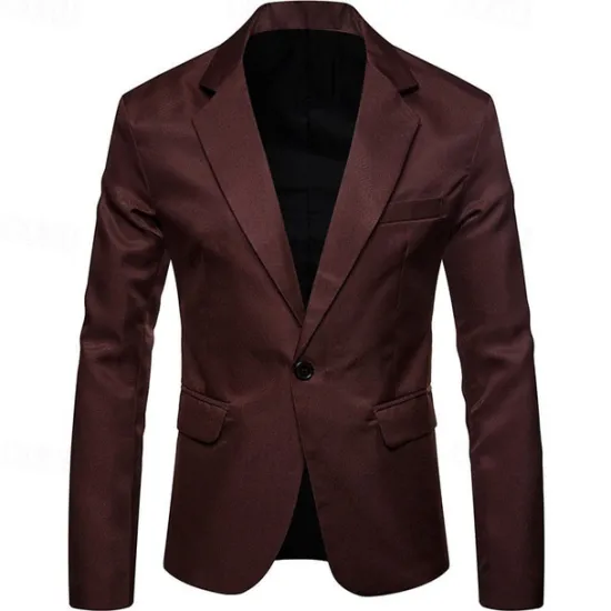 Online OUKU Men's Graduation Cocktail Attire Blazer Business Cocktail Party Wedding Party Fashion Casual Spring & Fall Polyester Plain Pocket Buttons Casual / Daily Single Breasted Blazer White khaki