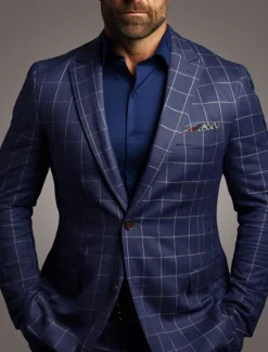 Hot OUKU Men's Graduation Cocktail Attire Blazer Business Formal Evening Classic & Timeless Spring Fall Polyester Plaid Checkered Formal Style Wedding Single Breasted Two-button Blazer Black Dark Blue