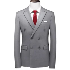 Sale OUKU Men's Graduation Cocktail Attire Blazer Business Wedding Party Fashion Casual Spring & Fall Polyester Plain Pocket Buttons Casual / Daily Double Breasted Blazer Yellow Burgundy Royal Blue khaki