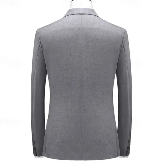 Sale OUKU Men's Graduation Cocktail Attire Blazer Business Wedding Party Fashion Casual Spring & Fall Polyester Plain Pocket Buttons Casual / Daily Double Breasted Blazer Yellow Burgundy Royal Blue khaki