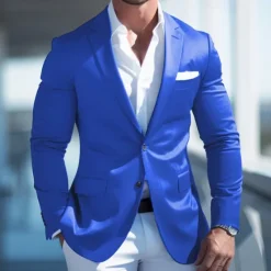 Online OUKU Men's Graduation Cocktail Attire Blazer Business Formal Evening Wedding Party Fashion Casual Spring & Fall Polyester Plain Pocket Casual / Daily Single Breasted Blazer Pink Blue Dark Blue