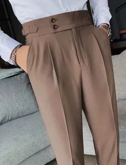 Clearance OUKU Men's Graduation Dress Pants Trousers Chinos Buttons Pocket Solid Color Comfort Formal Party Work Fashion Classic Style Black White Micro-elastic