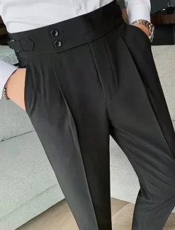 Clearance OUKU Men's Graduation Dress Pants Trousers Chinos Buttons Pocket Solid Color Comfort Formal Party Work Fashion Classic Style Black White Micro-elastic