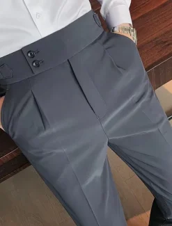 Clearance OUKU Men's Graduation Dress Pants Trousers Chinos Buttons Pocket Solid Color Comfort Formal Party Work Fashion Classic Style Black White Micro-elastic