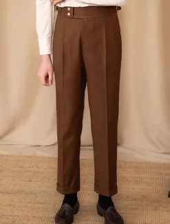 Discount OUKU Men's Graduation Dress Pants Trousers Chinos Buttons Pocket Plain Comfort Formal Party Work Fashion Classic Style Black Brown Micro-elastic