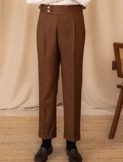 Discount OUKU Men's Graduation Dress Pants Trousers Chinos Buttons Pocket Plain Comfort Formal Party Work Fashion Classic Style Black Brown Micro-elastic
