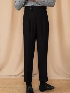 Discount OUKU Men's Graduation Dress Pants Trousers Chinos Buttons Pocket Plain Comfort Formal Party Work Fashion Classic Style Black Brown Micro-elastic