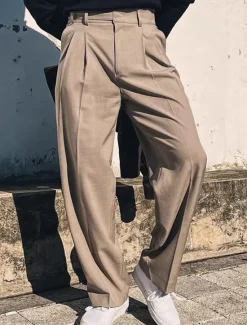 Online OUKU Men's Graduation Dress Pants Trousers Chinos Slacks Pocket Straight Leg Plain Comfort Formal Party Work Fashion Classic Style Black Khaki Micro-elastic