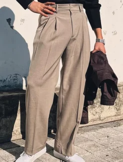 Online OUKU Men's Graduation Dress Pants Trousers Chinos Slacks Pocket Straight Leg Plain Comfort Formal Party Work Fashion Classic Style Black Khaki Micro-elastic