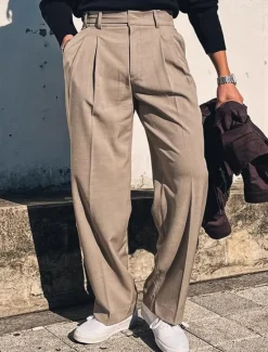 Online OUKU Men's Graduation Dress Pants Trousers Chinos Slacks Pocket Straight Leg Plain Comfort Formal Party Work Fashion Classic Style Black Khaki Micro-elastic