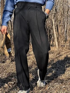 Online OUKU Men's Graduation Dress Pants Trousers Chinos Slacks Pocket Straight Leg Plain Comfort Formal Party Work Fashion Classic Style Black Khaki Micro-elastic