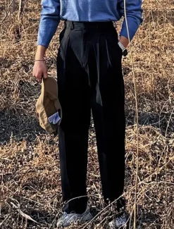 Online OUKU Men's Graduation Dress Pants Trousers Chinos Slacks Pocket Straight Leg Plain Comfort Formal Party Work Fashion Classic Style Black Khaki Micro-elastic