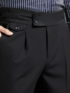 Best OUKU Men's Graduation Dress Pants Trousers Chinos Buttons Pocket Solid Color Comfort Formal Party Work Fashion Classic Style Black Navy Blue Micro-elastic