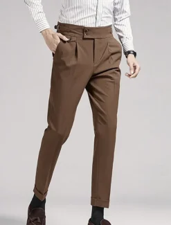 Best OUKU Men's Graduation Dress Pants Trousers Chinos Buttons Pocket Solid Color Comfort Formal Party Work Fashion Classic Style Black Navy Blue Micro-elastic