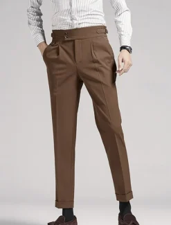 Best OUKU Men's Graduation Dress Pants Trousers Chinos Buttons Pocket Solid Color Comfort Formal Party Work Fashion Classic Style Black Navy Blue Micro-elastic