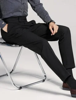 Best OUKU Men's Graduation Dress Pants Trousers Chinos Buttons Pocket Solid Color Comfort Formal Party Work Fashion Classic Style Black Navy Blue Micro-elastic