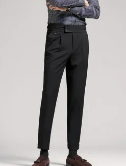 Best OUKU Men's Graduation Dress Pants Trousers Chinos Buttons Pocket Solid Color Comfort Formal Party Work Fashion Classic Style Black Navy Blue Micro-elastic