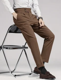 Best OUKU Men's Graduation Dress Pants Trousers Chinos Buttons Pocket Solid Color Comfort Formal Party Work Fashion Classic Style Black Navy Blue Micro-elastic