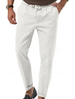 Clearance OUKU Men's Graduation Dress Pants Trousers Slacks Summer Pants Pocket Drawstring Elastic Waist Plain Comfort Breathable Vacation Holiday Casual Gray Green ArmyGreen