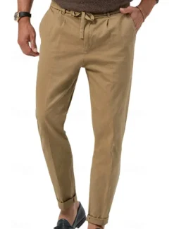 Clearance OUKU Men's Graduation Dress Pants Trousers Slacks Summer Pants Pocket Drawstring Elastic Waist Plain Comfort Breathable Vacation Holiday Casual Gray Green ArmyGreen