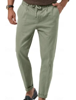 Clearance OUKU Men's Graduation Dress Pants Trousers Slacks Summer Pants Pocket Drawstring Elastic Waist Plain Comfort Breathable Vacation Holiday Casual Gray Green ArmyGreen
