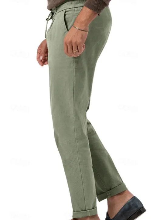 Clearance OUKU Men's Graduation Dress Pants Trousers Slacks Summer Pants Pocket Drawstring Elastic Waist Plain Comfort Breathable Vacation Holiday Casual Gray Green ArmyGreen