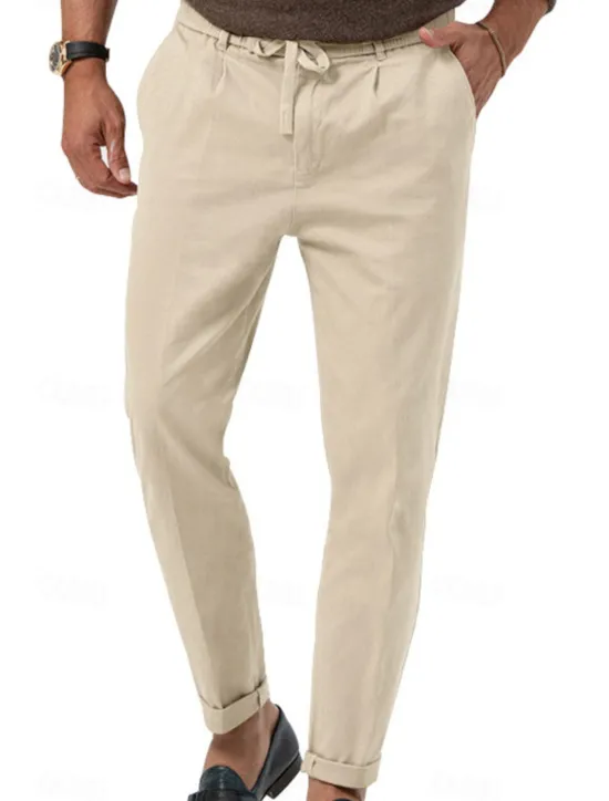 Clearance OUKU Men's Graduation Dress Pants Trousers Slacks Summer Pants Pocket Drawstring Elastic Waist Plain Comfort Breathable Vacation Holiday Casual Gray Green ArmyGreen