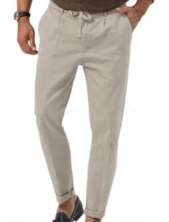 Clearance OUKU Men's Graduation Dress Pants Trousers Slacks Summer Pants Pocket Drawstring Elastic Waist Plain Comfort Breathable Vacation Holiday Casual Gray Green ArmyGreen