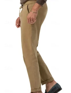 Clearance OUKU Men's Graduation Dress Pants Trousers Slacks Summer Pants Pocket Drawstring Elastic Waist Plain Comfort Breathable Vacation Holiday Casual Gray Green ArmyGreen