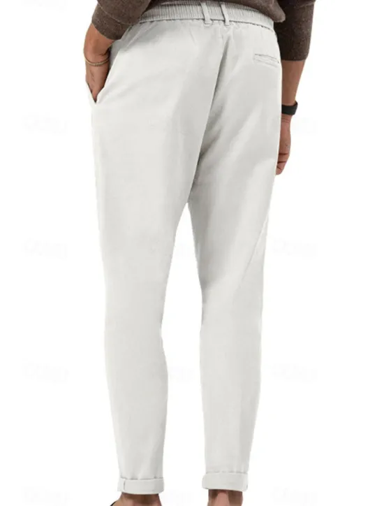 Clearance OUKU Men's Graduation Dress Pants Trousers Slacks Summer Pants Pocket Drawstring Elastic Waist Plain Comfort Breathable Vacation Holiday Casual Gray Green ArmyGreen