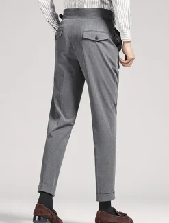 Sale OUKU Men's Graduation Dress Pants Trousers Pleated Pants Suit Pants Pocket High Rise Plain Comfort Breathable Outdoor Daily Going out Elegant Vintage Black Khaki