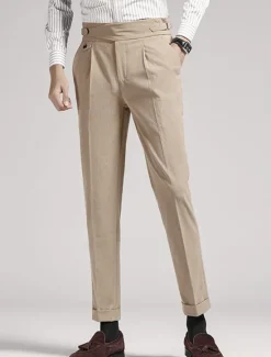 Sale OUKU Men's Graduation Dress Pants Trousers Pleated Pants Suit Pants Pocket High Rise Plain Comfort Breathable Outdoor Daily Going out Elegant Vintage Black Khaki