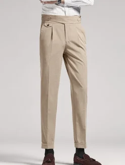 Sale OUKU Men's Graduation Dress Pants Trousers Pleated Pants Suit Pants Pocket High Rise Plain Comfort Breathable Outdoor Daily Going out Elegant Vintage Black Khaki