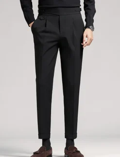 Sale OUKU Men's Graduation Dress Pants Trousers Pleated Pants Suit Pants Pocket High Rise Plain Comfort Breathable Outdoor Daily Going out Elegant Vintage Black Khaki