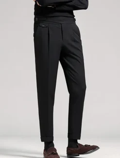 Sale OUKU Men's Graduation Dress Pants Trousers Pleated Pants Suit Pants Pocket High Rise Plain Comfort Breathable Outdoor Daily Going out Elegant Vintage Black Khaki