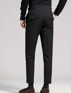 Sale OUKU Men's Graduation Dress Pants Trousers Pleated Pants Suit Pants Pocket High Rise Plain Comfort Breathable Outdoor Daily Going out Elegant Vintage Black Khaki
