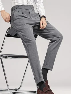Sale OUKU Men's Graduation Dress Pants Trousers Pleated Pants Suit Pants Pocket High Rise Plain Comfort Breathable Outdoor Daily Going out Elegant Vintage Black Khaki