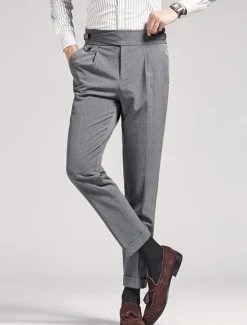 Sale OUKU Men's Graduation Dress Pants Trousers Pleated Pants Suit Pants Pocket High Rise Plain Comfort Breathable Outdoor Daily Going out Elegant Vintage Black Khaki