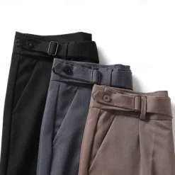 Online OUKU Men's Graduation Dress Pants Trousers Pleated Pants Suit Pants Pocket Straight Leg High Rise Plain Comfort Breathable Business Casual Elegant Vintage Black Khaki High Waist