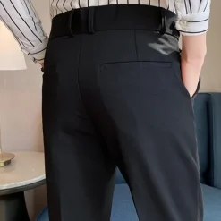 Online OUKU Men's Graduation Dress Pants Trousers Pleated Pants Suit Pants Pocket Straight Leg High Rise Plain Comfort Breathable Business Casual Elegant Vintage Black Khaki High Waist
