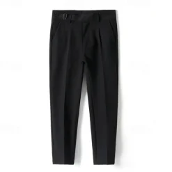 Online OUKU Men's Graduation Dress Pants Trousers Pleated Pants Suit Pants Pocket Straight Leg High Rise Plain Comfort Breathable Business Casual Elegant Vintage Black Khaki High Waist