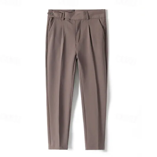 Online OUKU Men's Graduation Dress Pants Trousers Pleated Pants Suit Pants Pocket Straight Leg High Rise Plain Comfort Breathable Business Casual Elegant Vintage Black Khaki High Waist