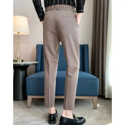 Online OUKU Men's Graduation Dress Pants Trousers Pleated Pants Suit Pants Pocket Straight Leg High Rise Plain Comfort Breathable Business Casual Elegant Vintage Black Khaki High Waist