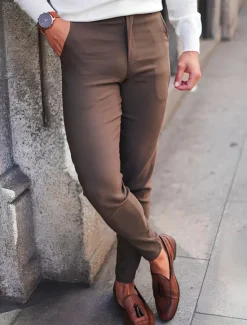 Best OUKU Men's Graduation Dress Pants Tapered pants Trousers Chinos Buttons Pocket Plain Comfort Formal Work Business Fashion Classic Style Black Dark Blue Micro-elastic