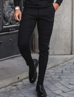 Best OUKU Men's Graduation Dress Pants Tapered pants Trousers Chinos Buttons Pocket Plain Comfort Formal Work Business Fashion Classic Style Black Dark Blue Micro-elastic