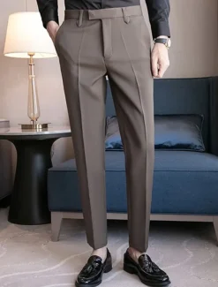 New OUKU Men's Graduation Dress Pants Trousers Chinos Buttons Pocket Solid Color Comfort Formal Party Work Fashion Classic Style Black Coffee Micro-elastic