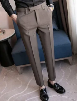 New OUKU Men's Graduation Dress Pants Trousers Chinos Buttons Pocket Solid Color Comfort Formal Party Work Fashion Classic Style Black Coffee Micro-elastic