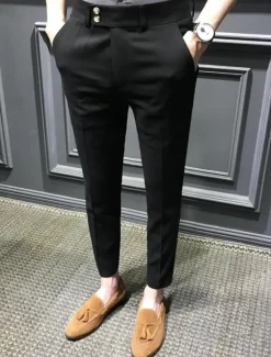 Clearance OUKU Men's Graduation Dress Pants Trousers Chinos Buttons Pocket Plain Comfort Formal Party Work Fashion Classic Style Black White Micro-elastic